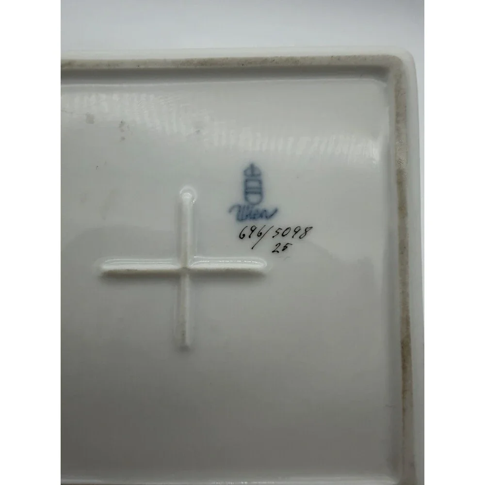Augarten Wien MARIA THERESIA Green Floral Vienna Austria Square trinket box